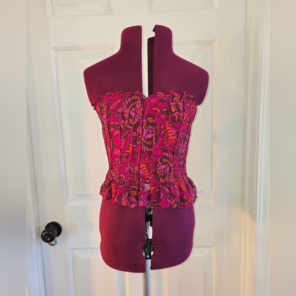 Free People Tops - Free People Floral Pleated Ruffle Faux Corset Crop Tube Top